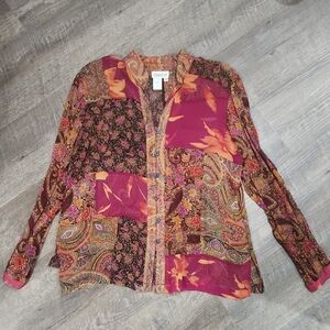 SILK Coldwater Creek Multicolor Paisley Blouse